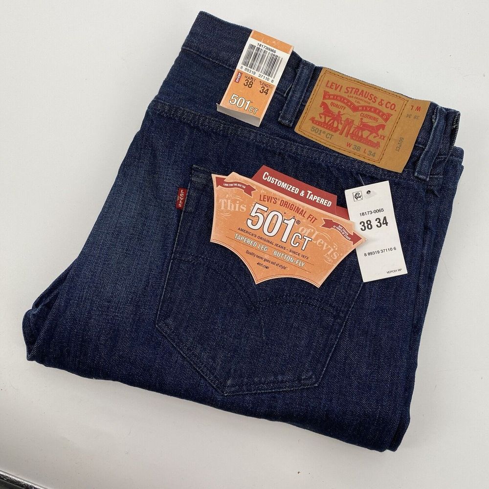 Levi Strauss 501 Men's 38X34 Dark Blue Denim Customized Tapered Button Fly Jeans